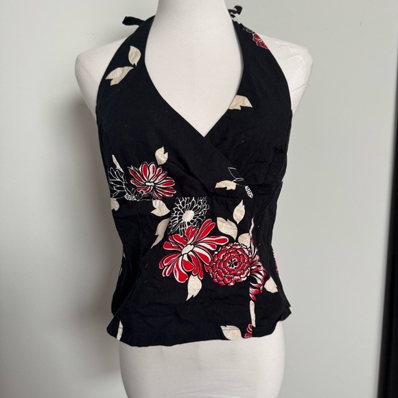 Y2k vintage Floral Halter Neck Top tie up tropical beach goth 10 - Picture 3 of 6